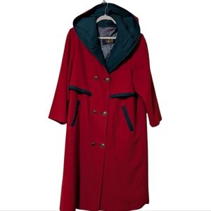 Searle Vintage Red-Orange Wool Coat Hooded Double Breasted Lined size 40 / 10 US